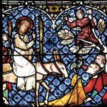 Dimanche des Rameaux, entrée de Jésus à Jérusalem. Vitrail XIVe siècle. Cathédrale Notre-Dame de Strasbourg.
