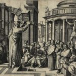 Saint Paul prêchant à Athènes par Marcantonio Raimondi (d'après Raphaël), vers 1517-20