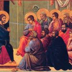 Jésus délivrant son discours d’adieu à ses disciples, peinture de la Maestà, 1308-1311, Duccio.